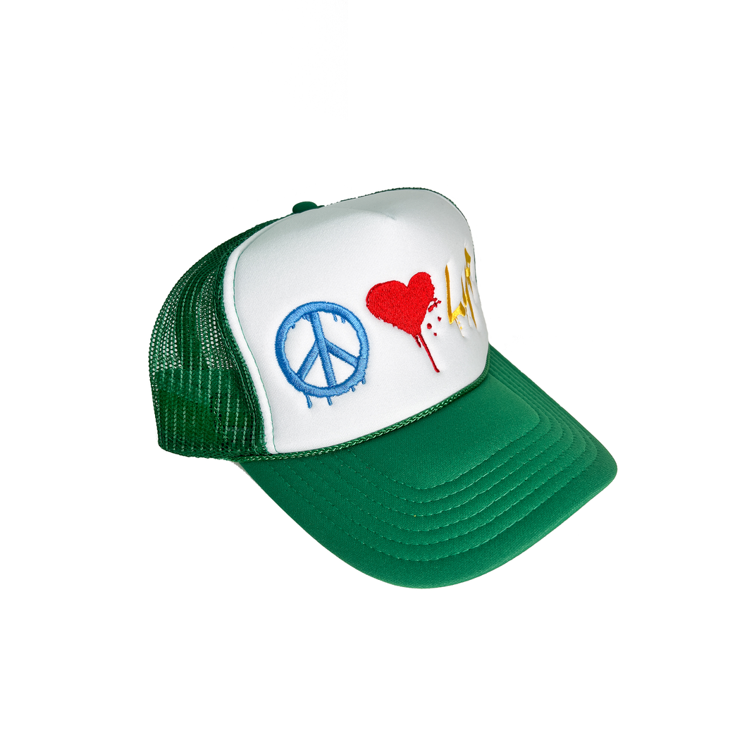 Peace Love LYF Foam Trucker Green/White